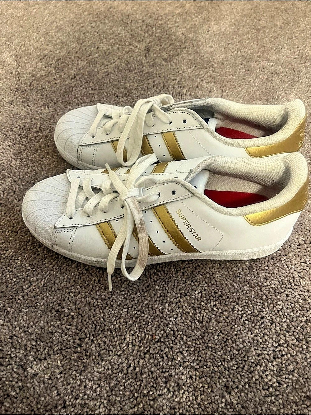 adidas Superstar White & Gold US 8.5 Sneakers - Picture 2 of 5